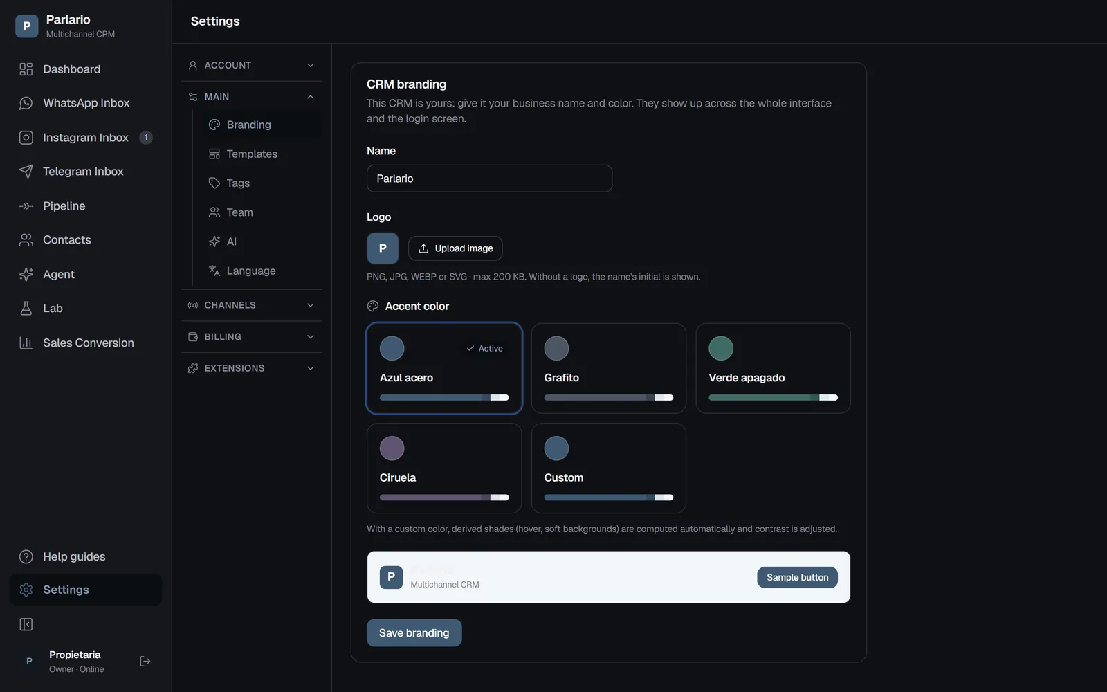 Settings → Branding
