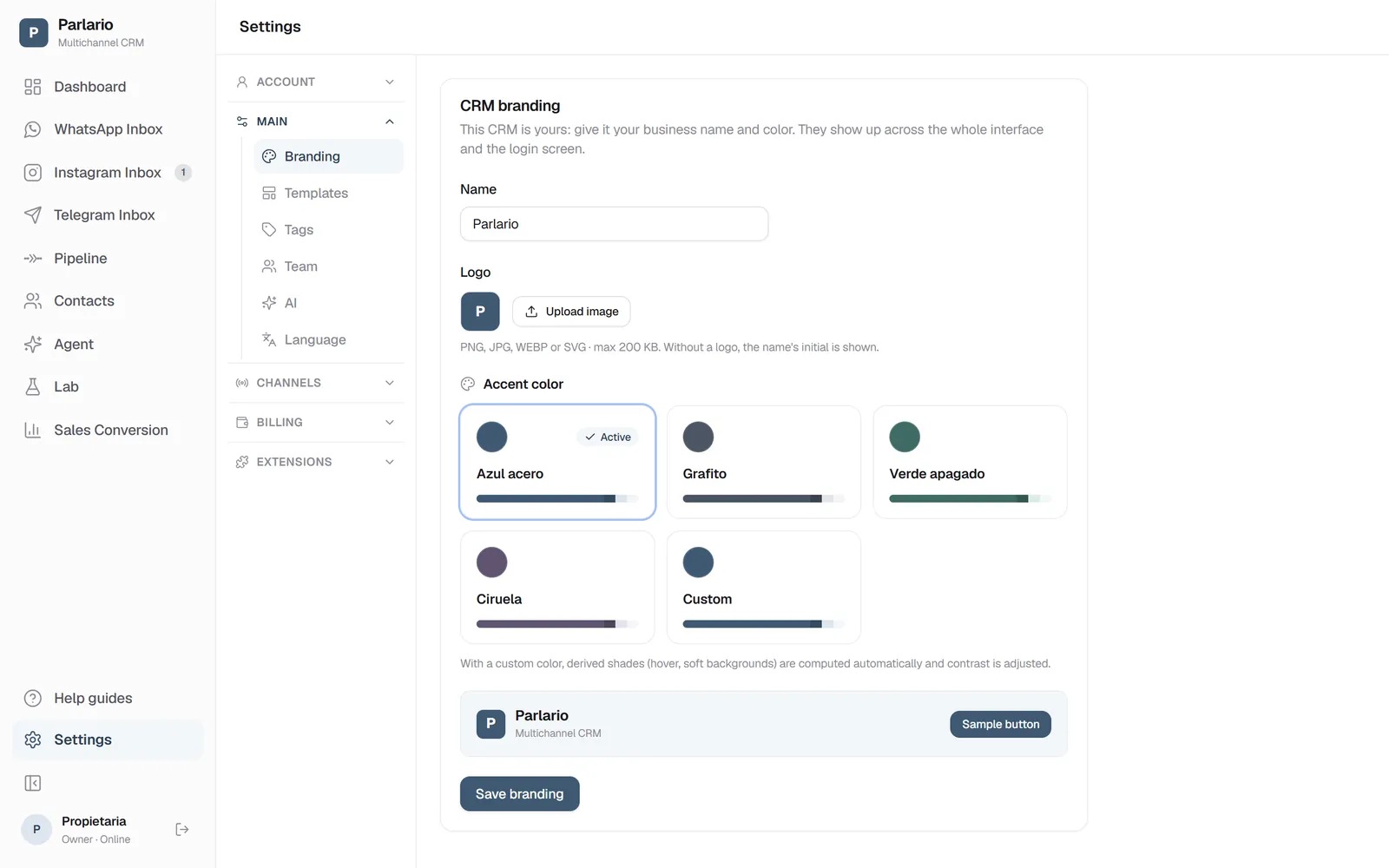 Settings → Branding