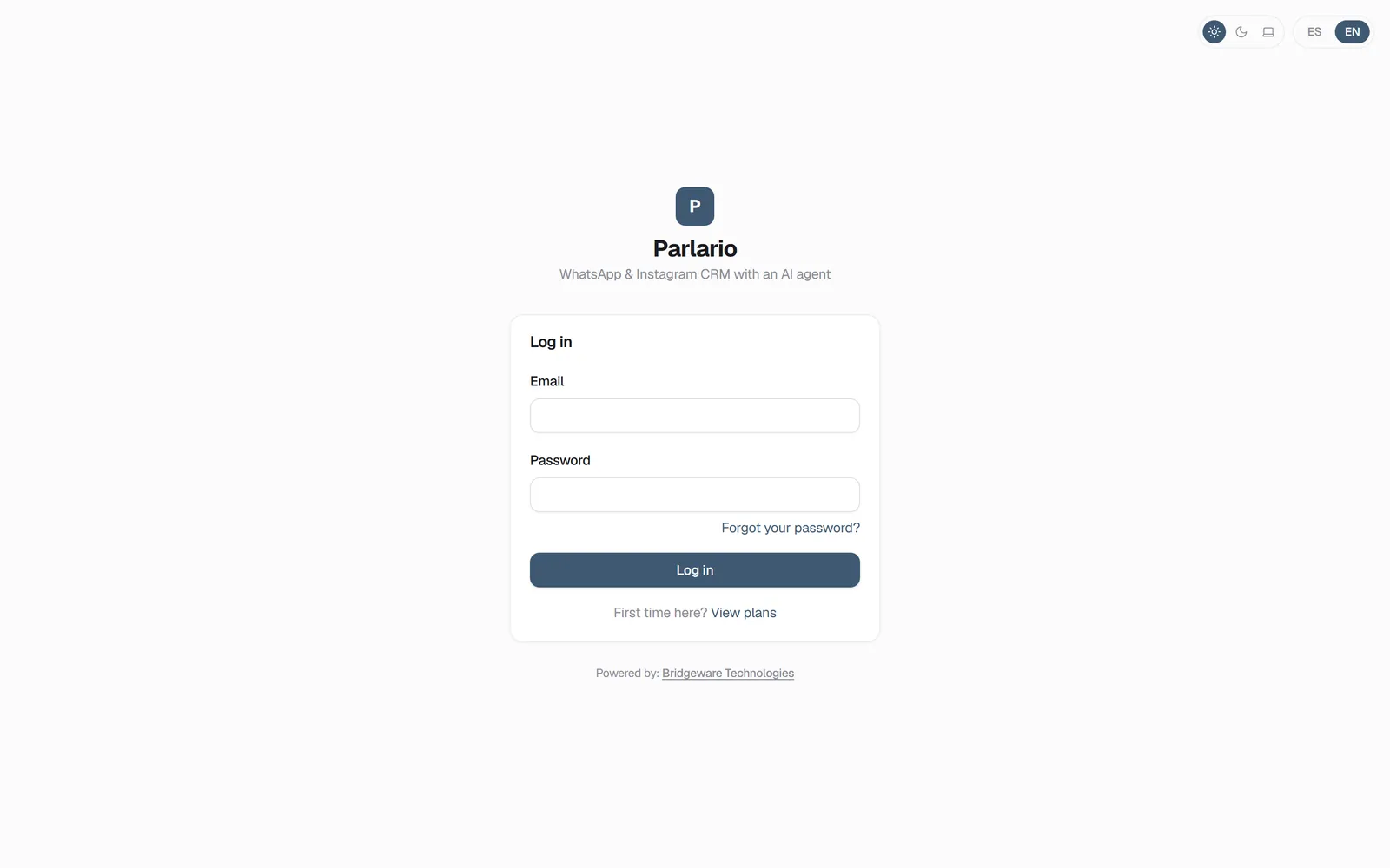 The Parlario sign-in screen