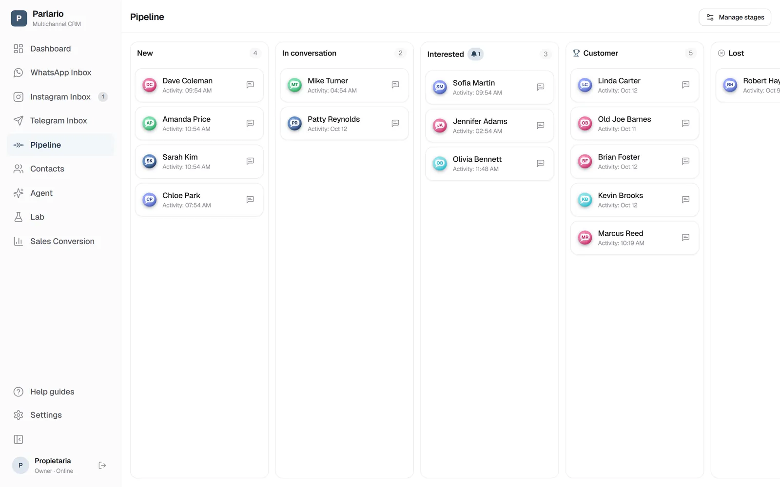 The Pipeline: one column per stage