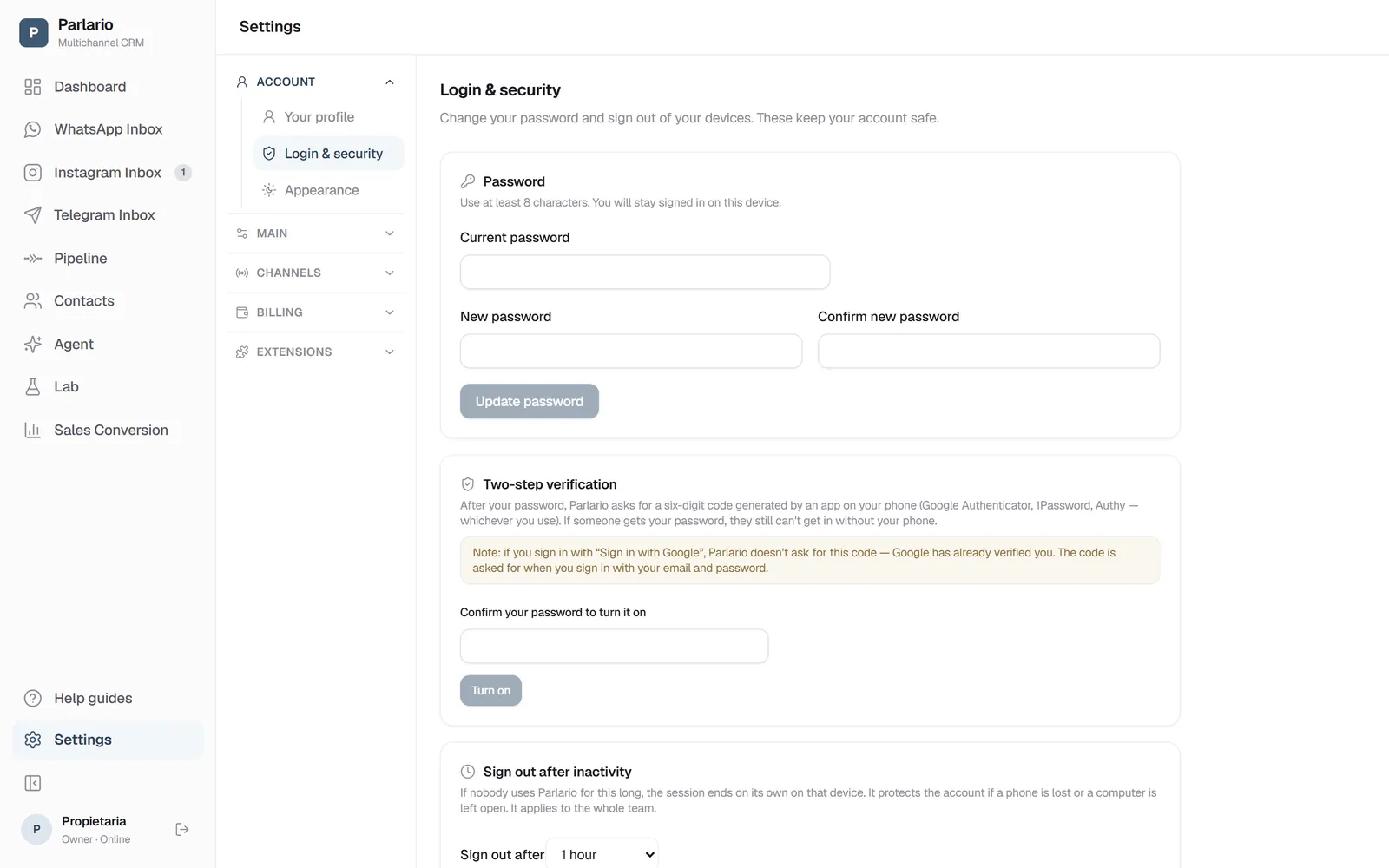 Settings → Login and security